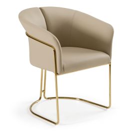 Renfew - Modern Beige Vegan Leather + Champagne Gold Dining Chair