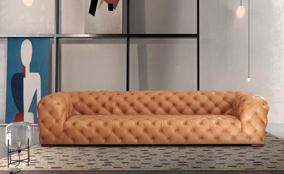 Divani Casa Dexter - Transitional Camel Full Italian Leather Tufted Sofa = free White Glove Delivery in LA area