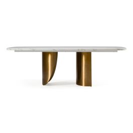 Reynold - Glam Faux Marble + Gold Stainless Steel 94 - Inch Dining Table