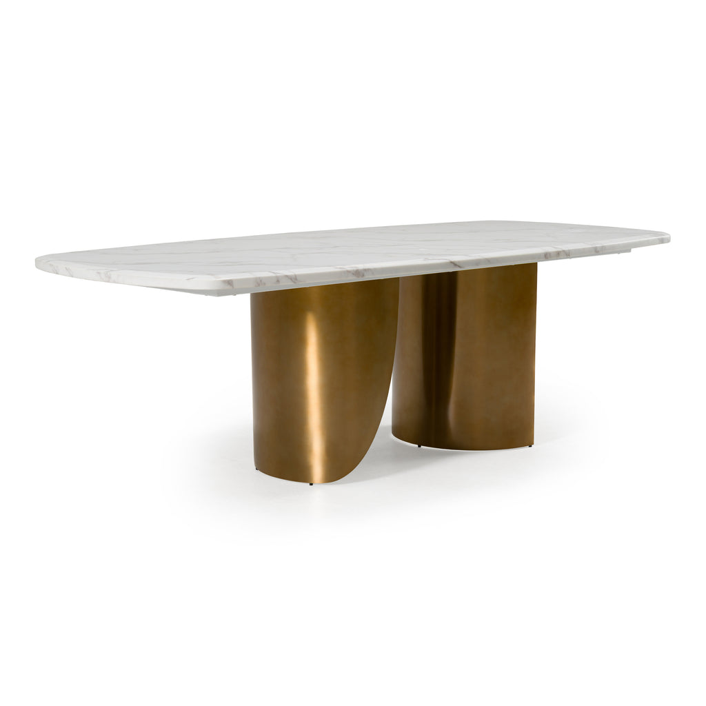 Reynold - Glam Faux Marble + Gold Stainless Steel 94 - Inch Dining Table