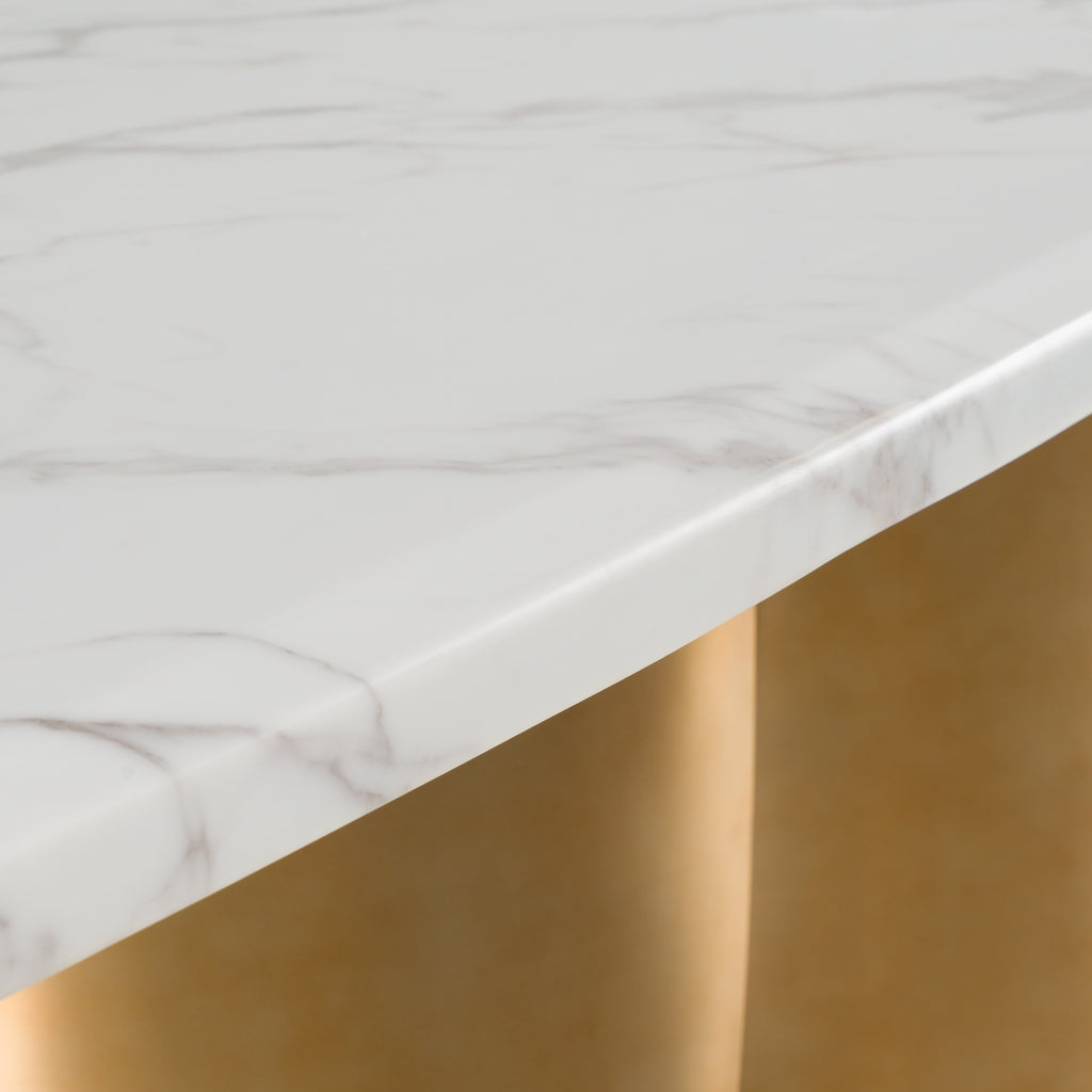 Reynold - Glam Faux Marble + Gold Stainless Steel 94 - Inch Dining Table