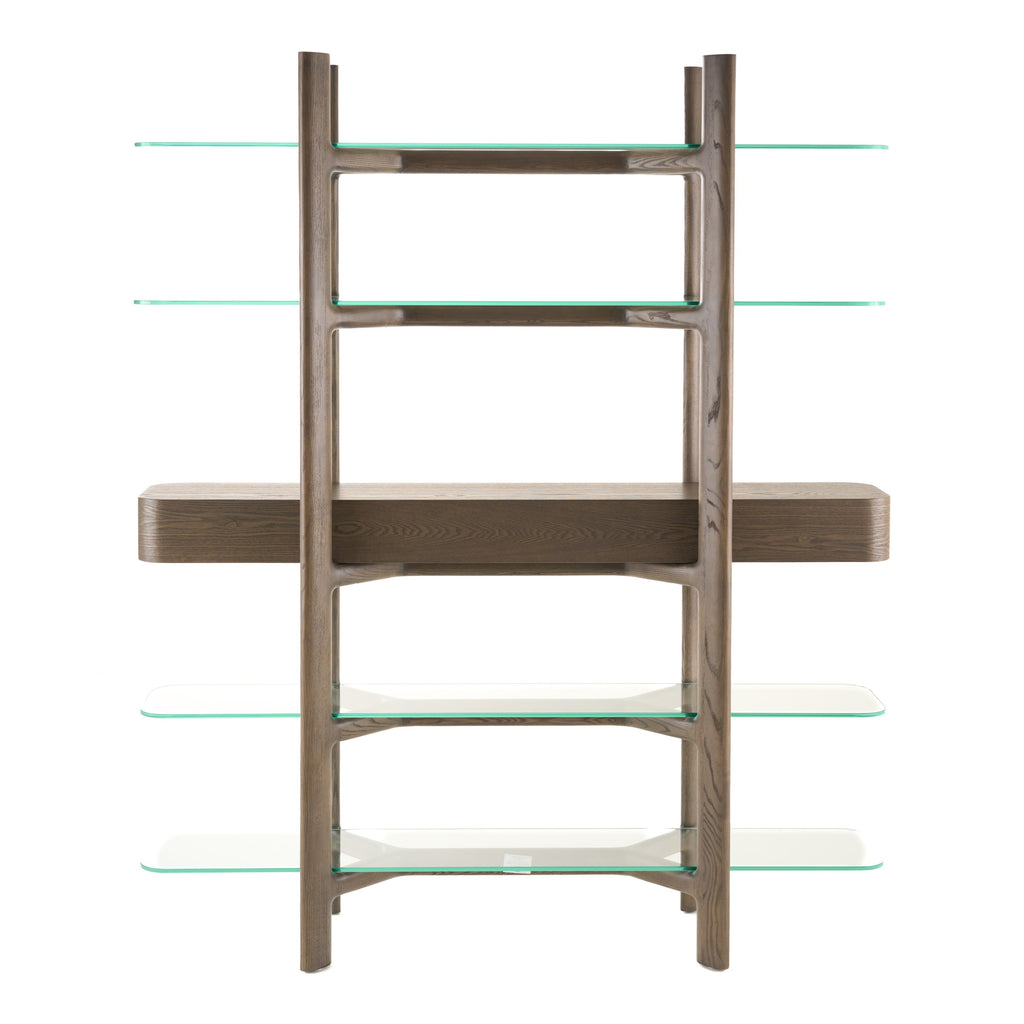 Rinaldi - Mid-Century Modern Grey Ash + Glass Bookshelf