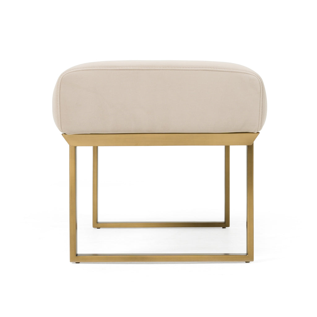 Robles - Modern Beige Fabric + Antique Brass Dining Bench