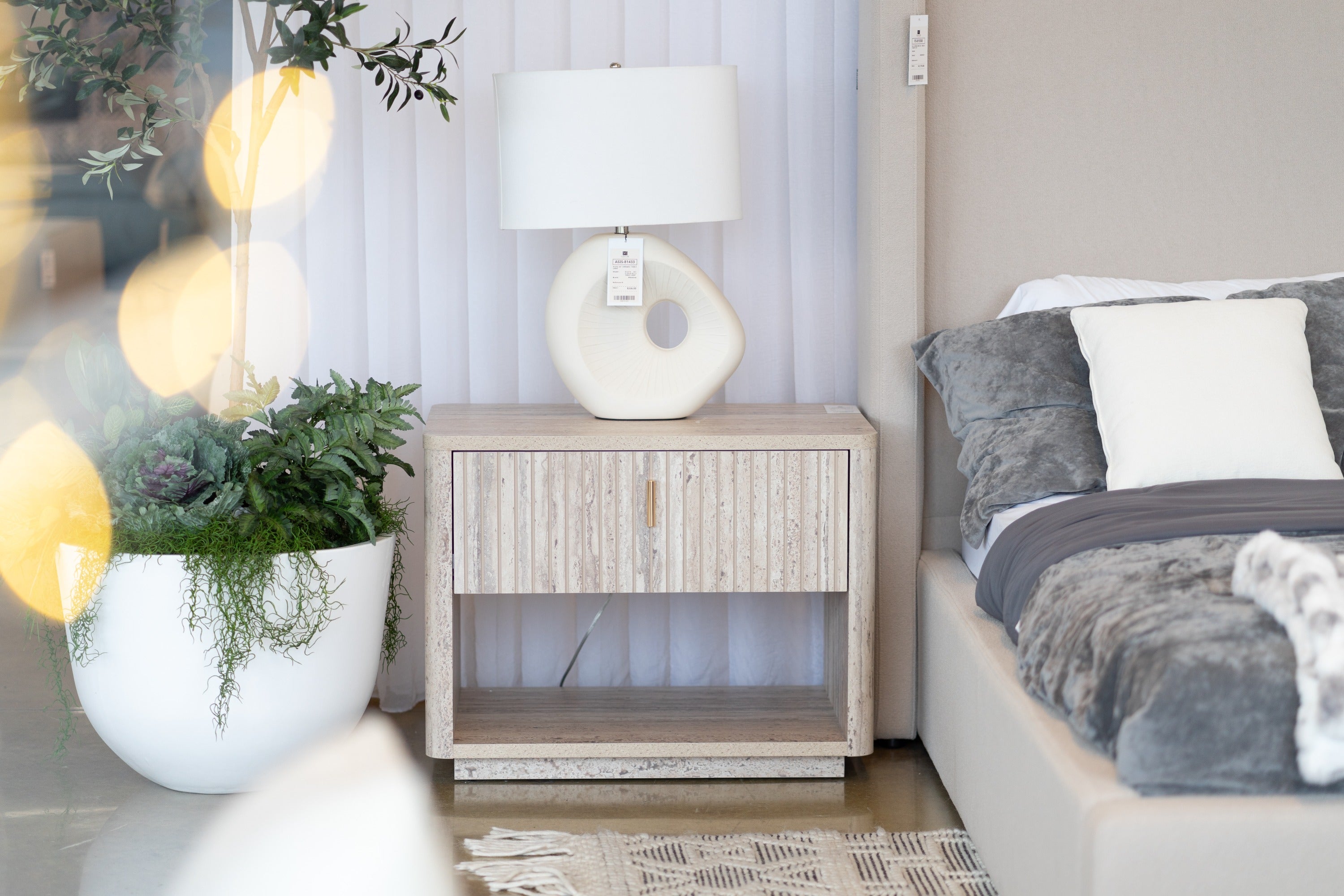 Roma - Modern Faux Travertine + Gold Nightstand