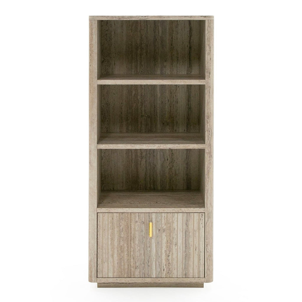 Roma - Modern Faux Travertine + Gold Bookcase