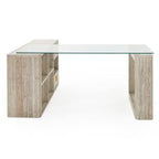 Roma - Modern Glass + Faux Travertine Reversible Desk