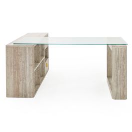 Roma - Modern Glass + Faux Travertine Reversible Desk