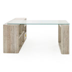 Roma - Modern Glass + Faux Travertine Reversible Desk