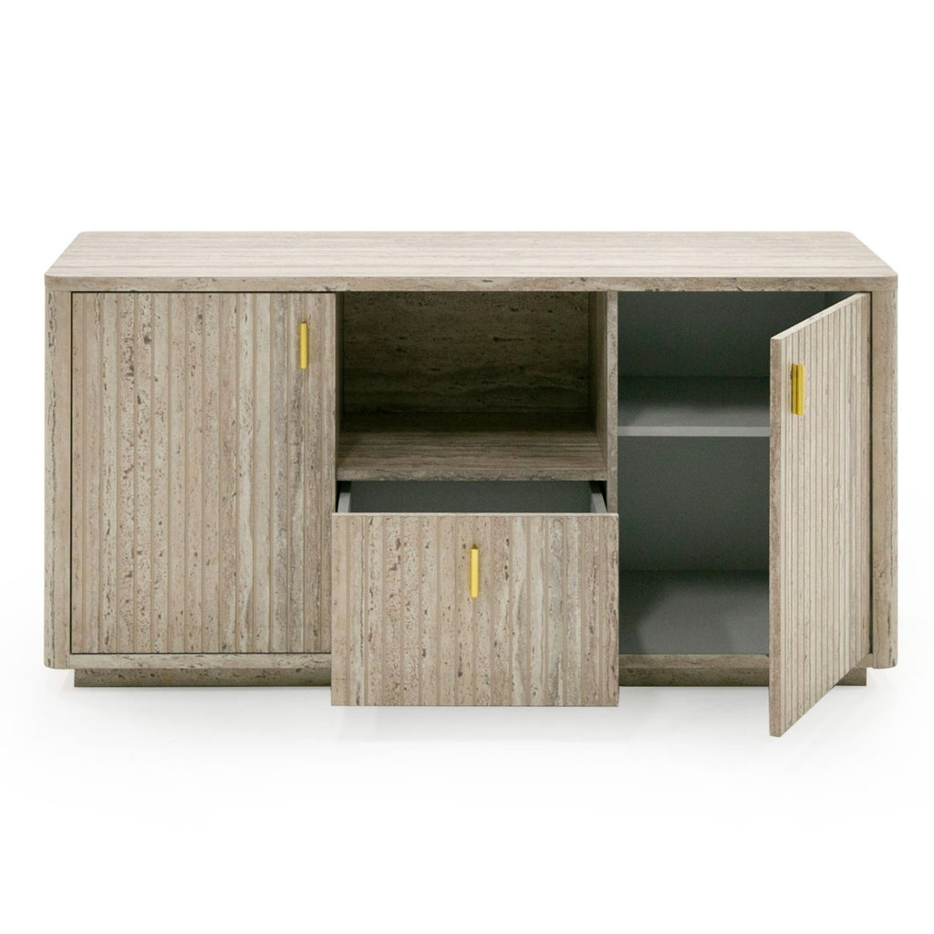 Roma - Modern Faux Travertine + Gold File Cabinet