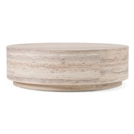 Roma - Modern Faux Travertine Round Coffee Table