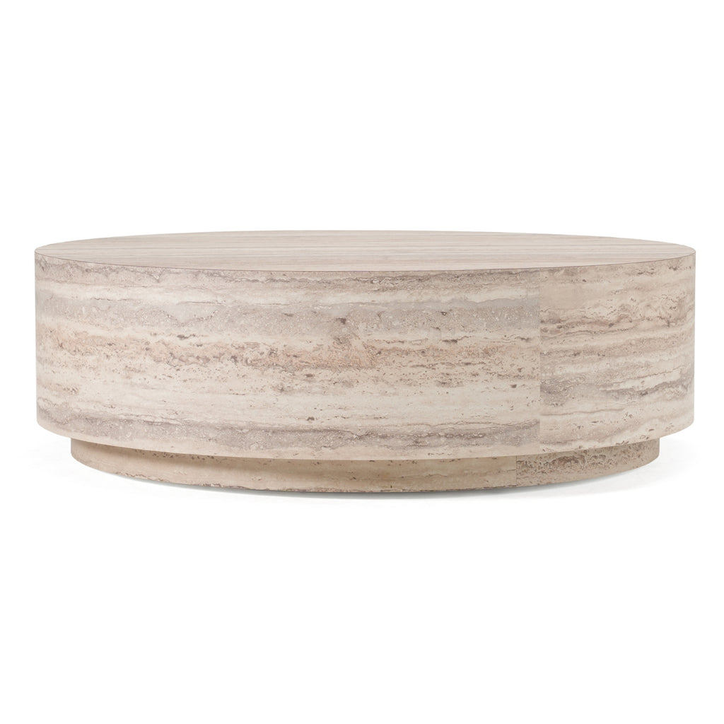 Roma - Modern Faux Travertine Round Coffee Table