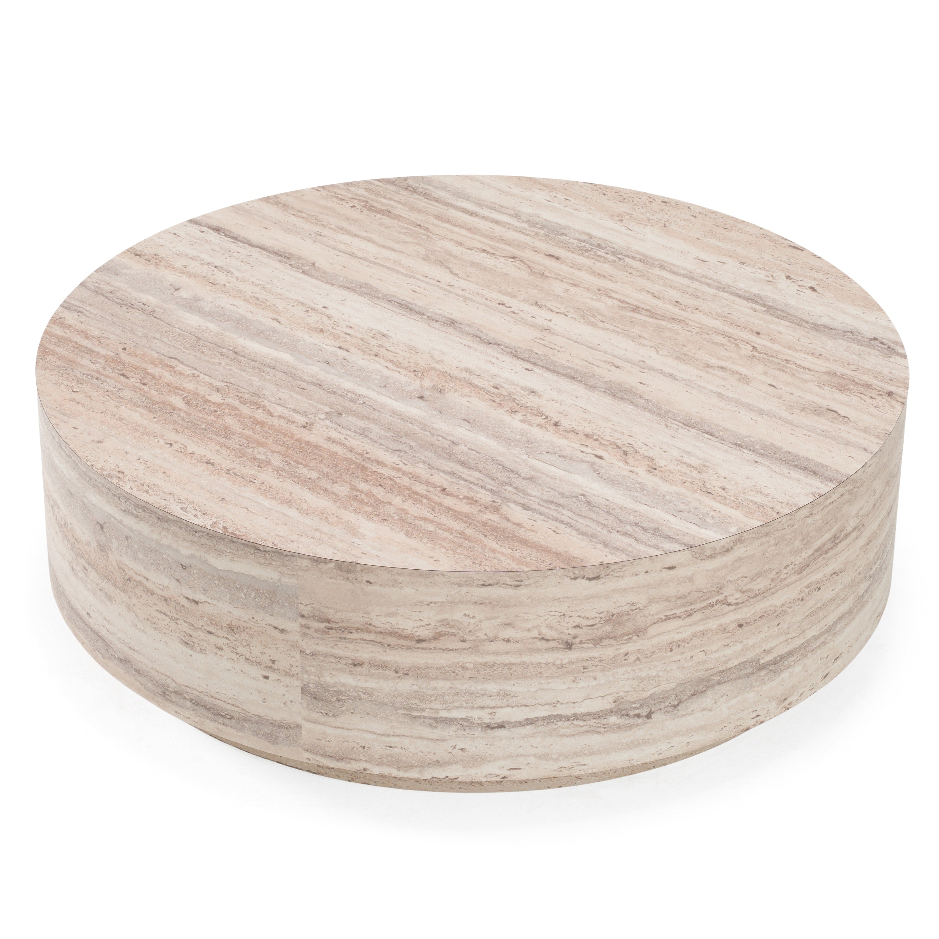 Roma - Modern Faux Travertine Round Coffee Table