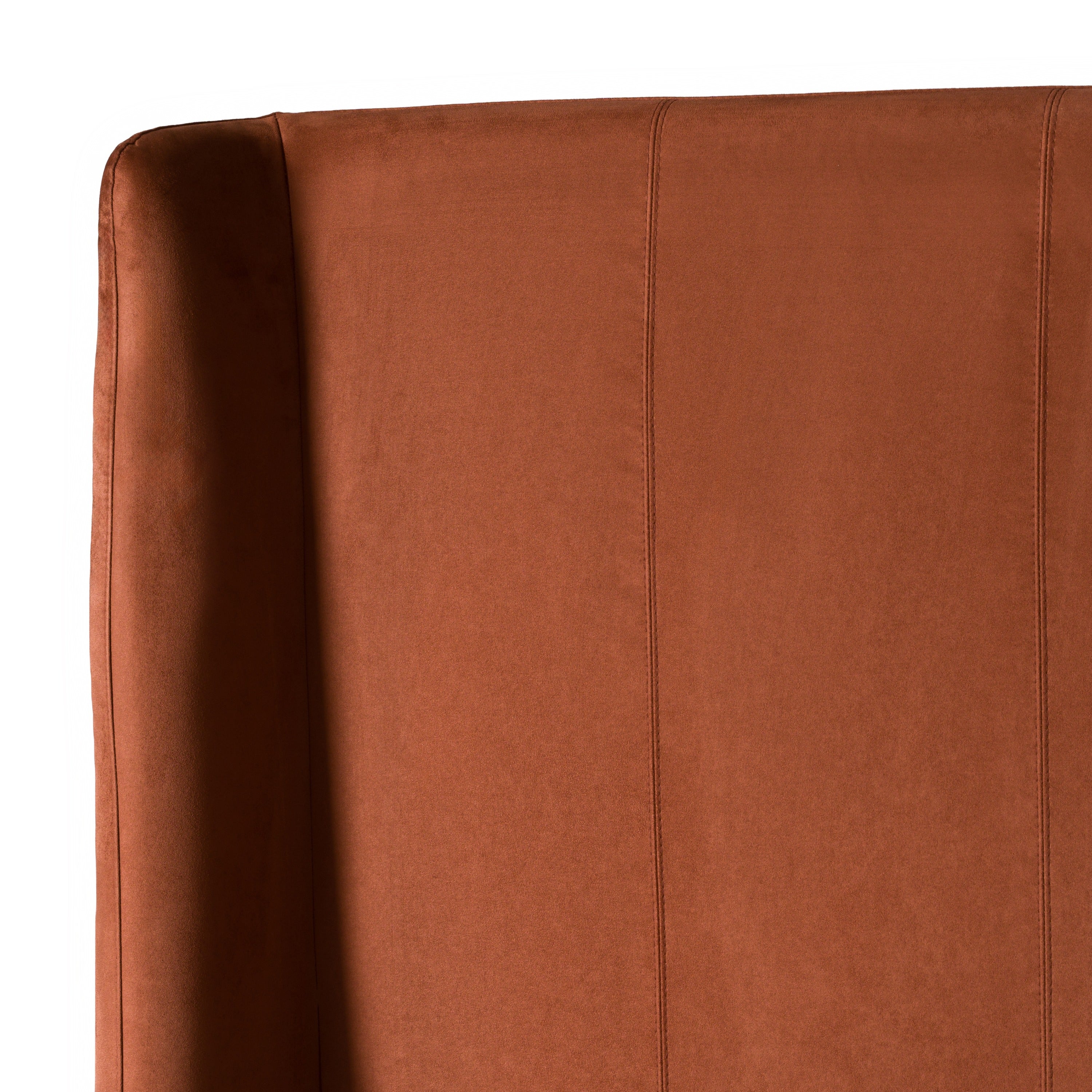 Roma + Lago - Modern Burnt Orange Velvet + Faux Travertine Bed + Nightstands Set - Modern Burnt Orange Velvet + Faux Travertine Bed + Nightstands Set