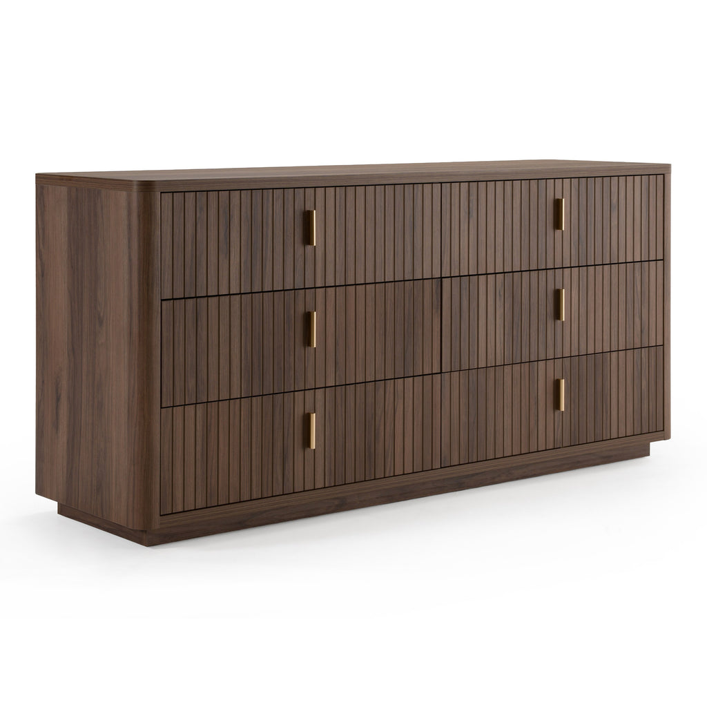 Emilio + Roma - Modern Beige Fabric + Walnut 4-Piece Bedroom Set - Modern Beige Fabric + Walnut 4 - Piece Bedroom Set