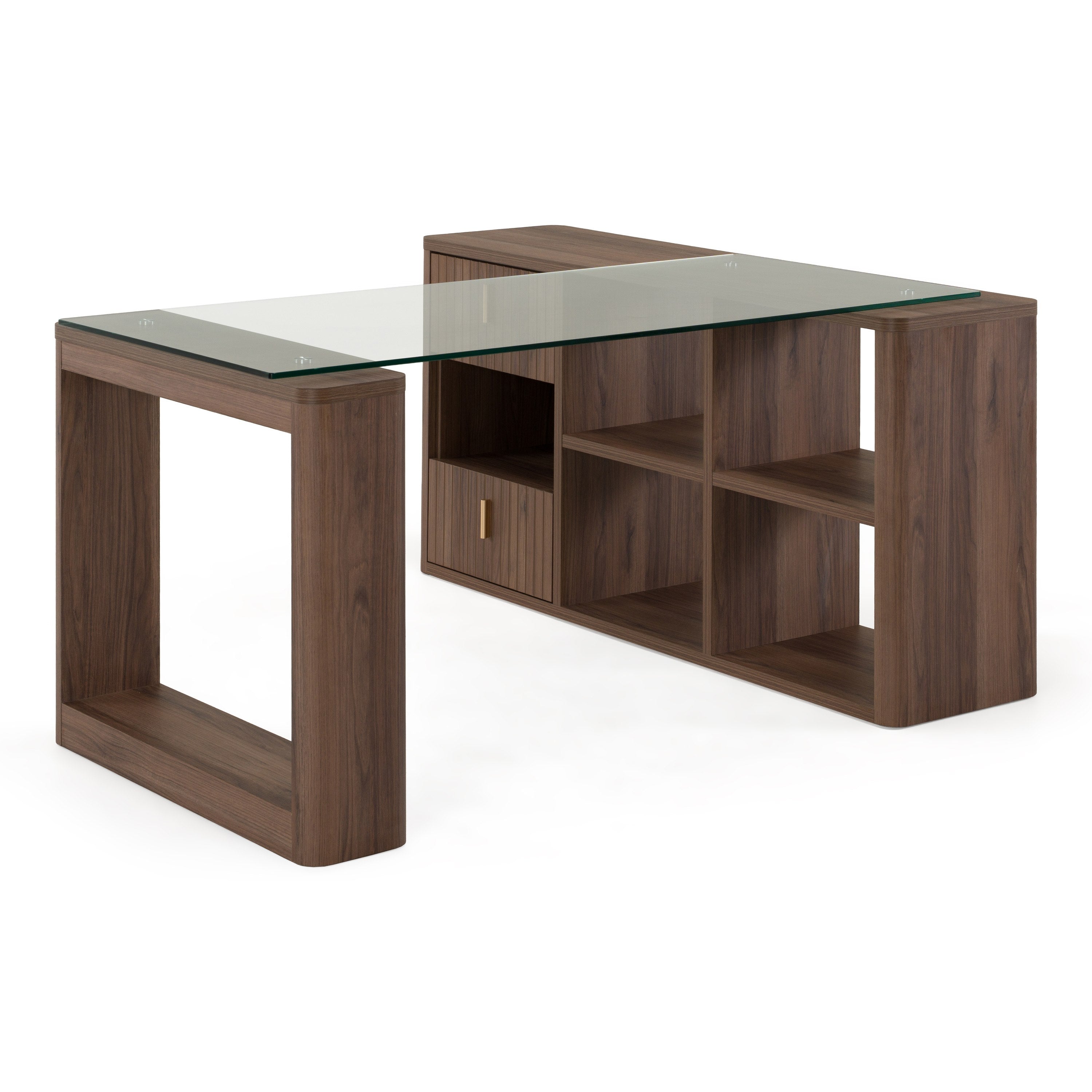 Roma - Modern Glass + Walnut Reversible Desk