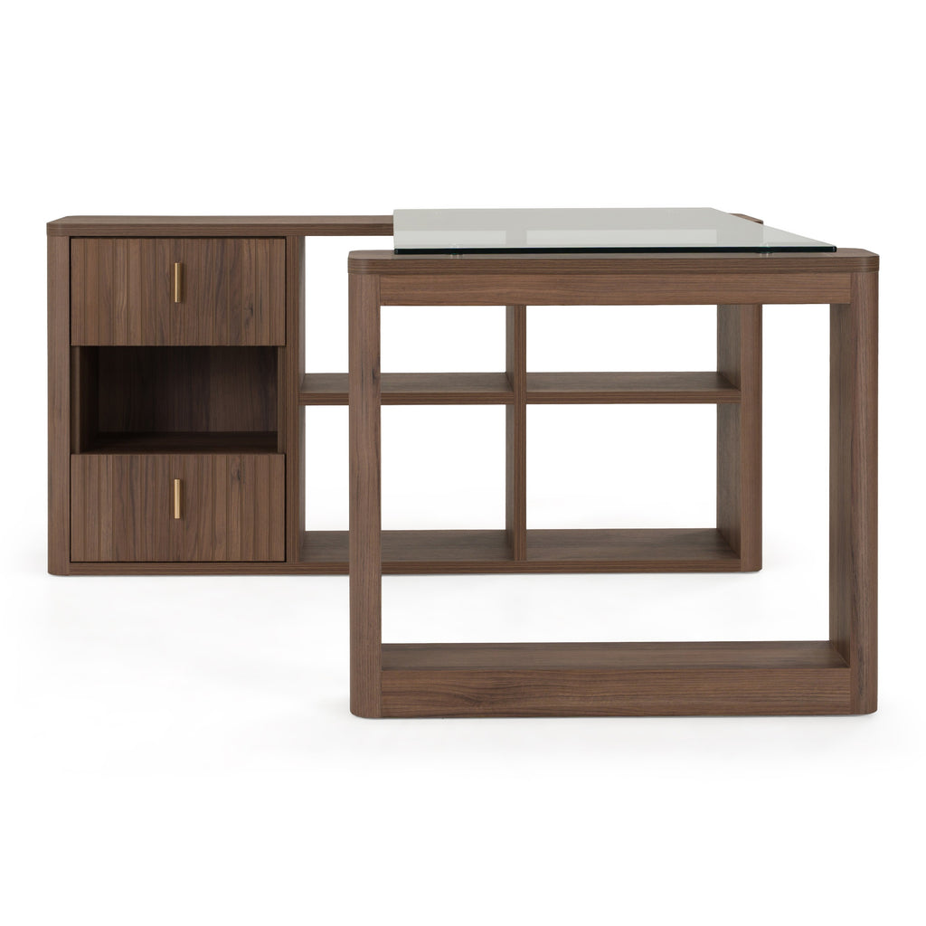Roma - Modern Glass + Walnut Reversible Desk