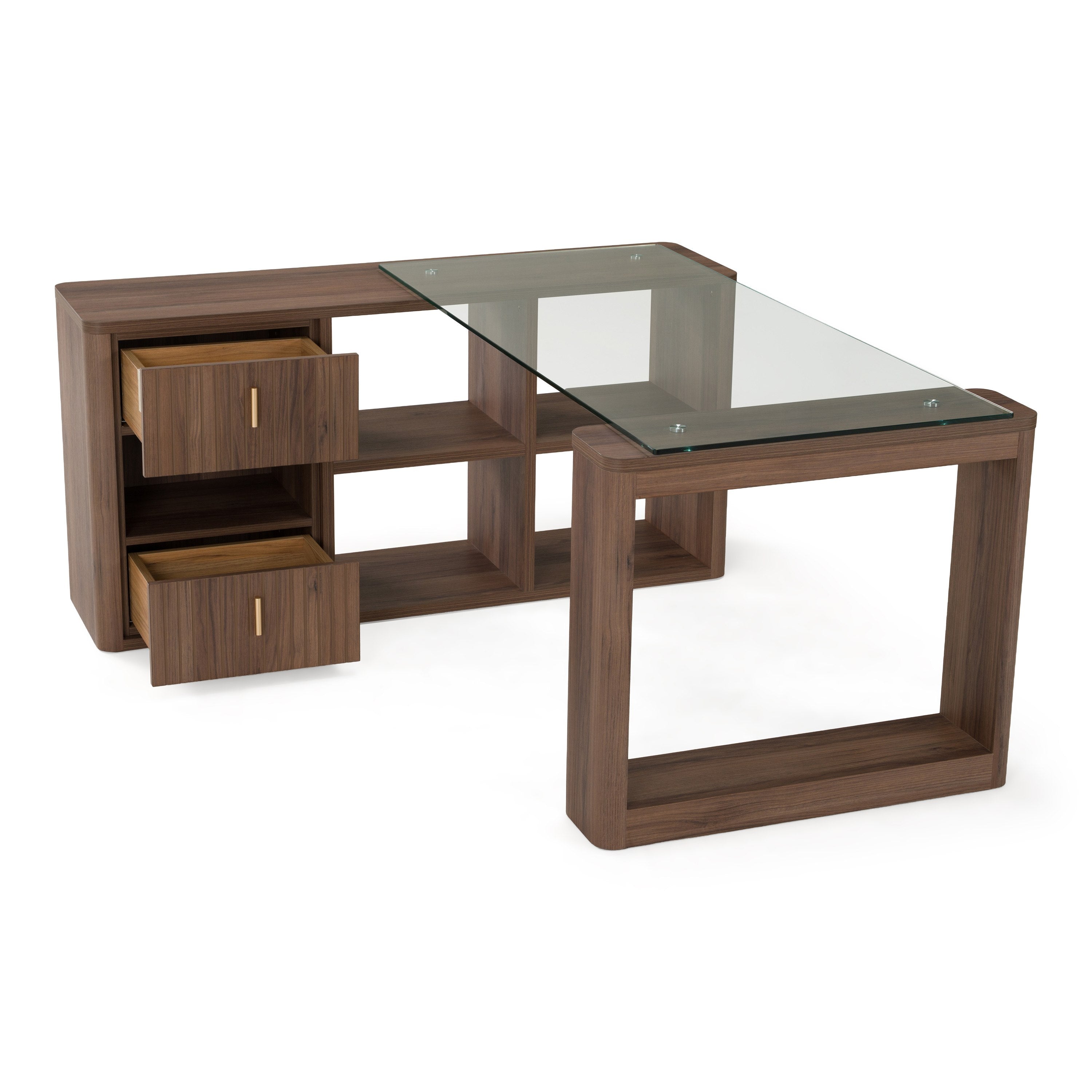 Roma - Modern Glass + Walnut Reversible Desk