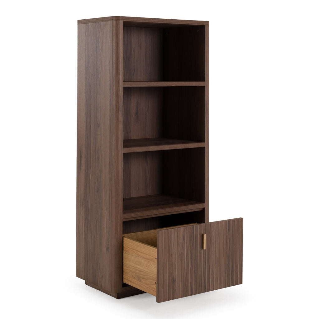 Roma - Modern Walnut + Gold Bookcase