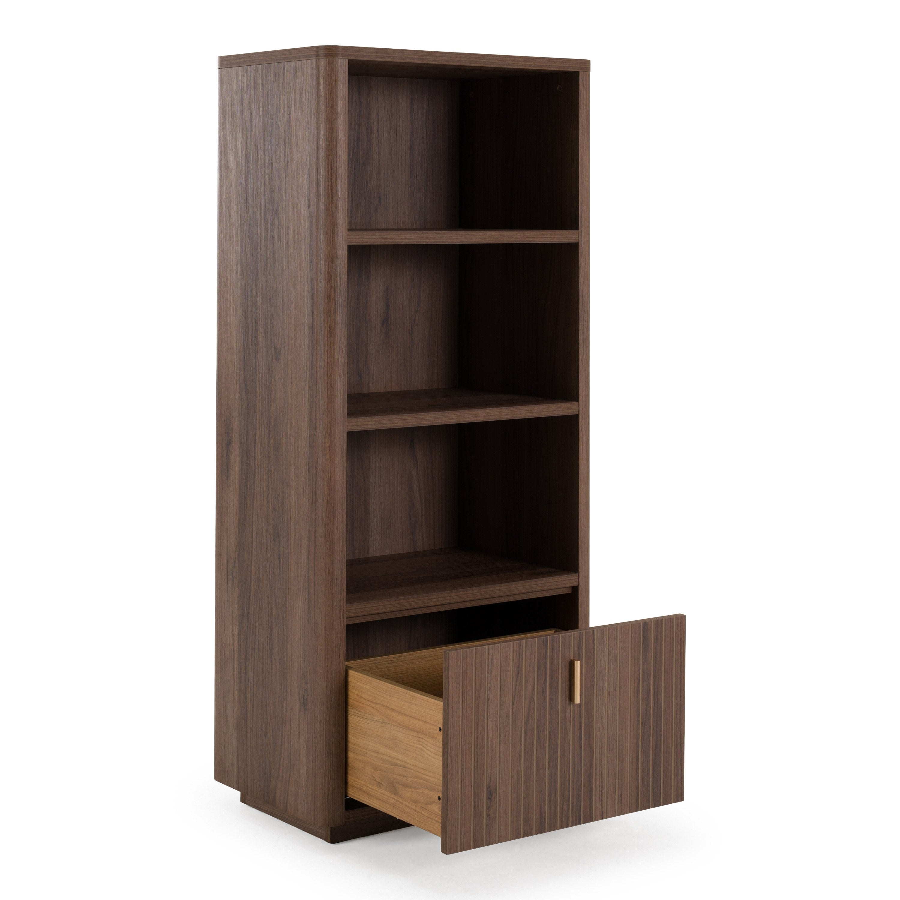 Roma - Modern Walnut + Gold Bookcase