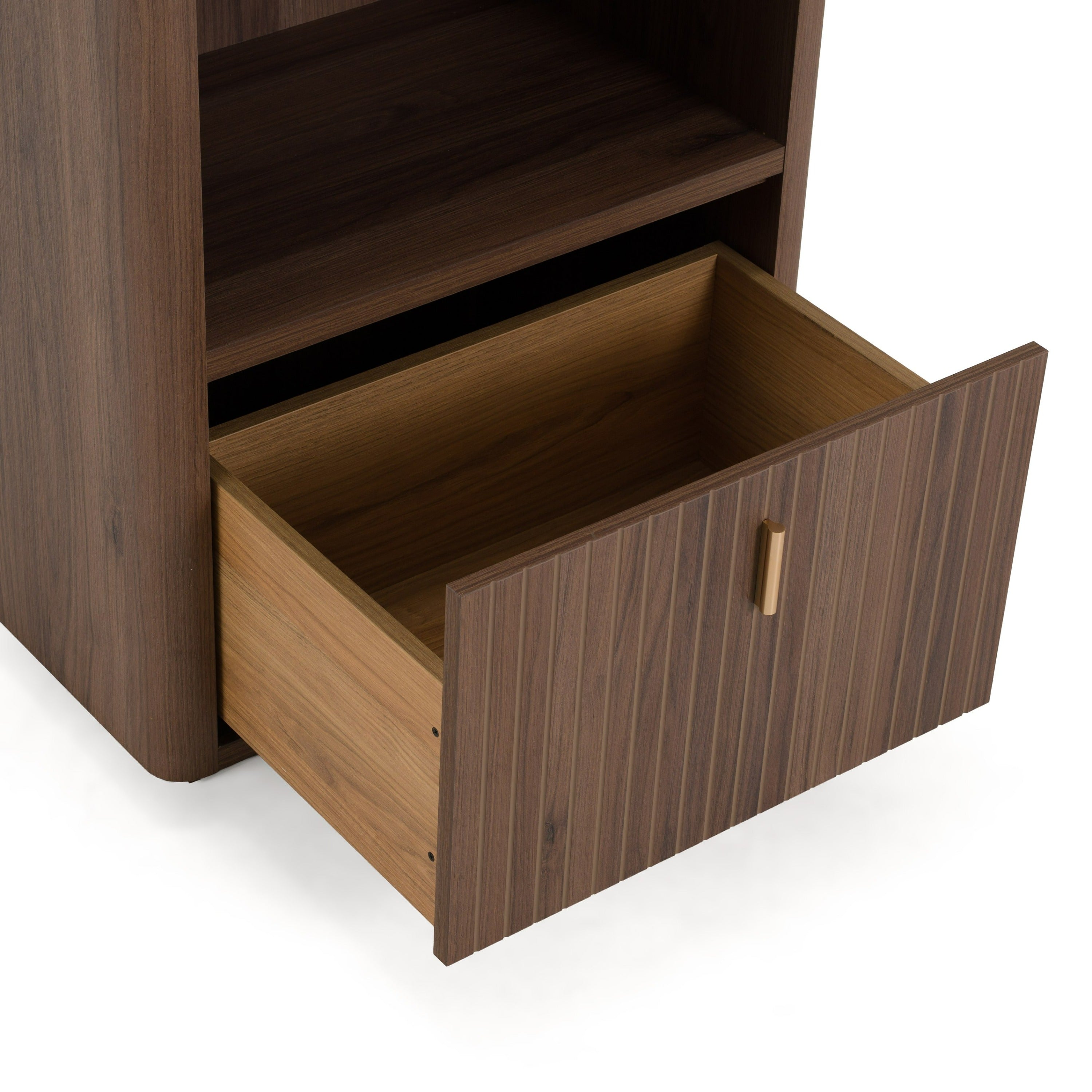 Roma - Modern Walnut + Gold Bookcase