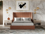 Roma - Modern Burnt Orange Microfiber Upholstered Bed - Modern Burnt Orange Microfiber Upholstered Bed