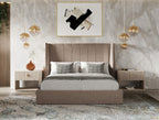 Eastern King Roma - Modern Taupe Microfiber Upholstered Bed - Modern Taupe Microfiber Upholstered Bed