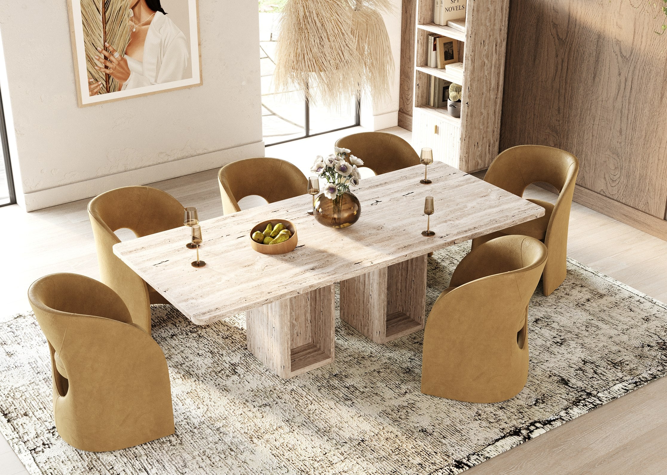 Roma - Modern Travertine Rectangular Dining Table