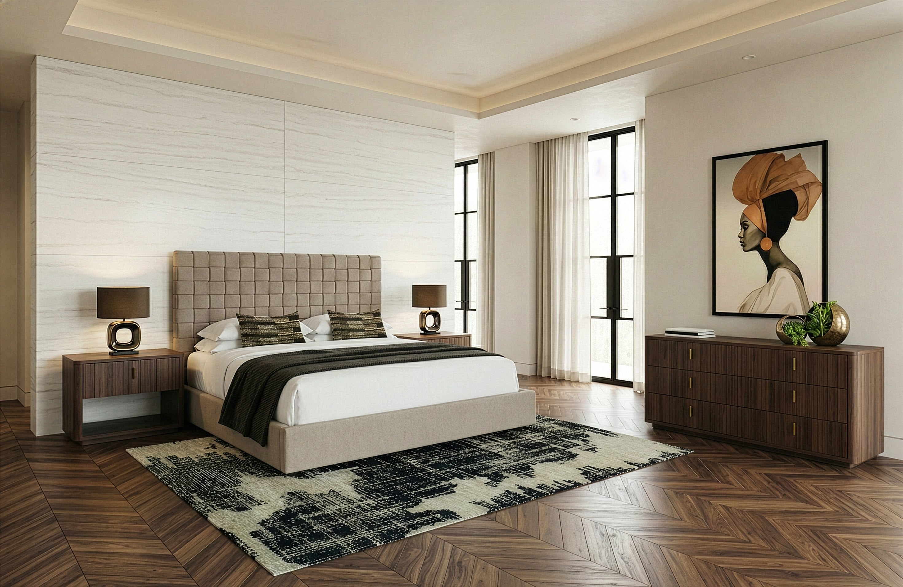 Eastern King Rousey - Modern Taupe Fabric Bed - Modern Taupe Fabric Bed