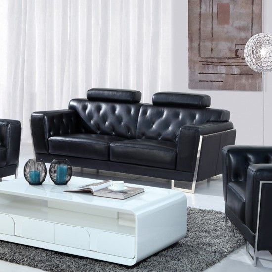 Divani Casa Huron Modern Black Leather Sofa