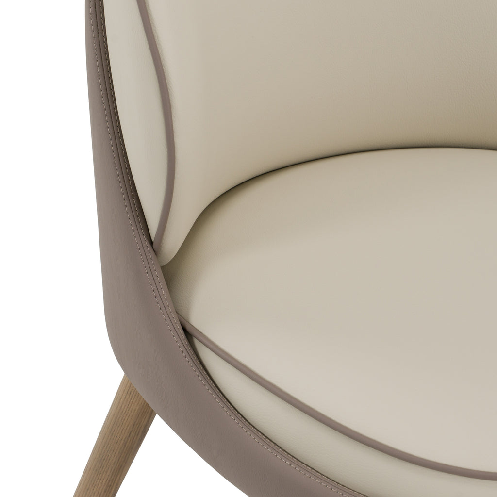 Pangea - Mid-Century Modern Cream & Taupe Vegan Leather + Grey Ash Dining Chair (Set of 2)