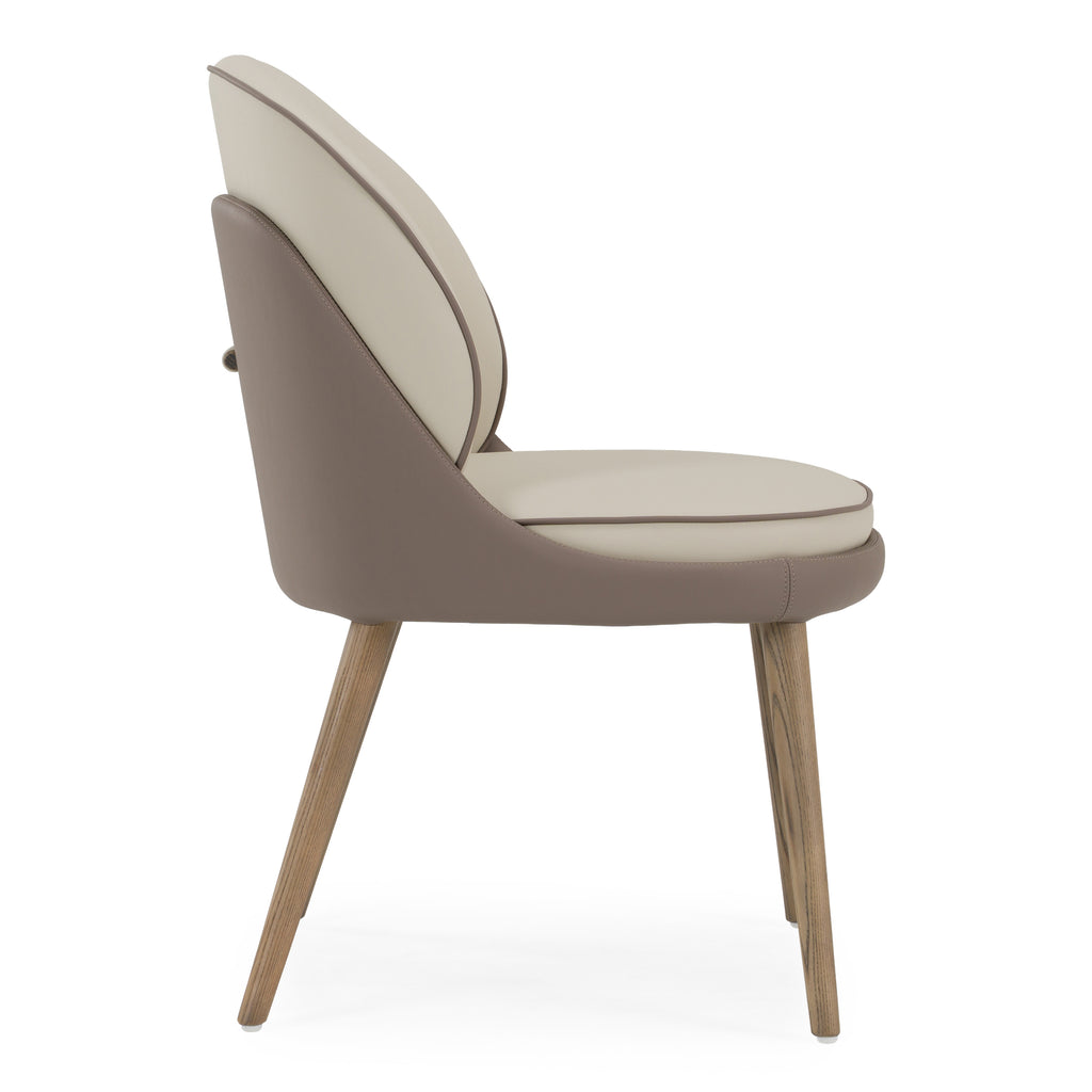 Pangea - Mid-Century Modern Cream & Taupe Vegan Leather + Grey Ash Dining Chair (Set of 2)