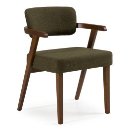 Sacks - Mid-Century Modern Green Fabric + Walnut Dining Chair