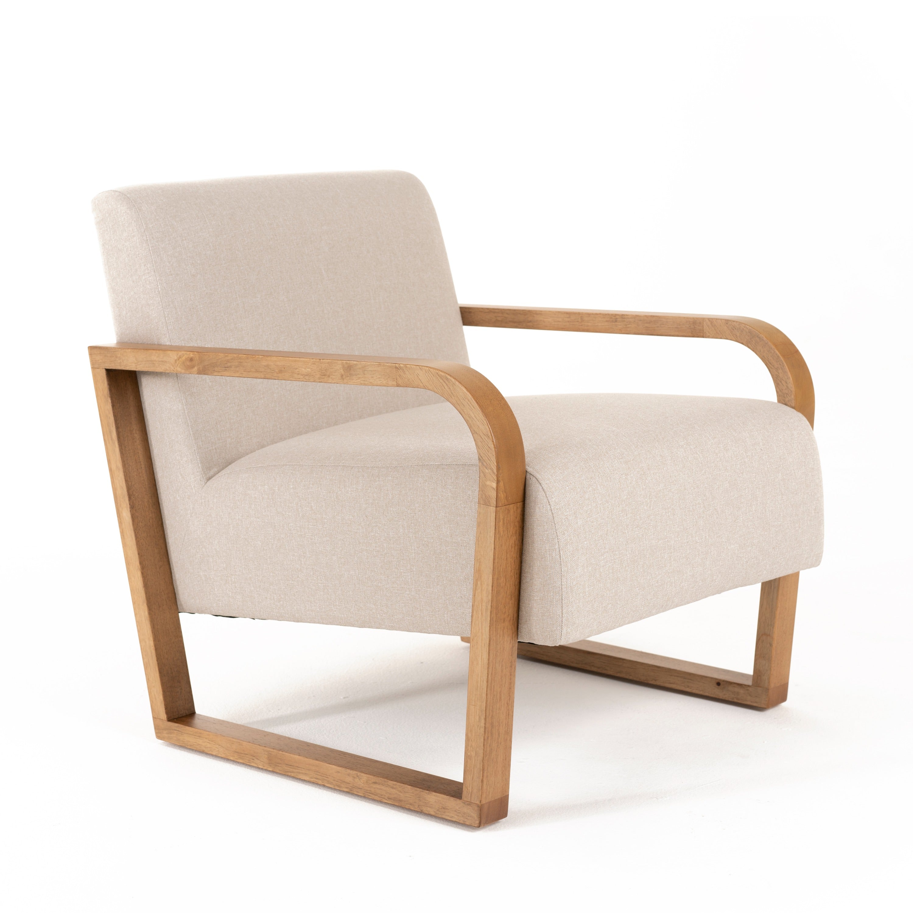 Modrest Sada - Mid-Century Modern Beige Linen + Chestnut Accent Chair