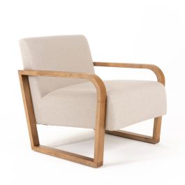 Sada - Mid-Century Modern Beige Linen + Chestnut Accent Chair
