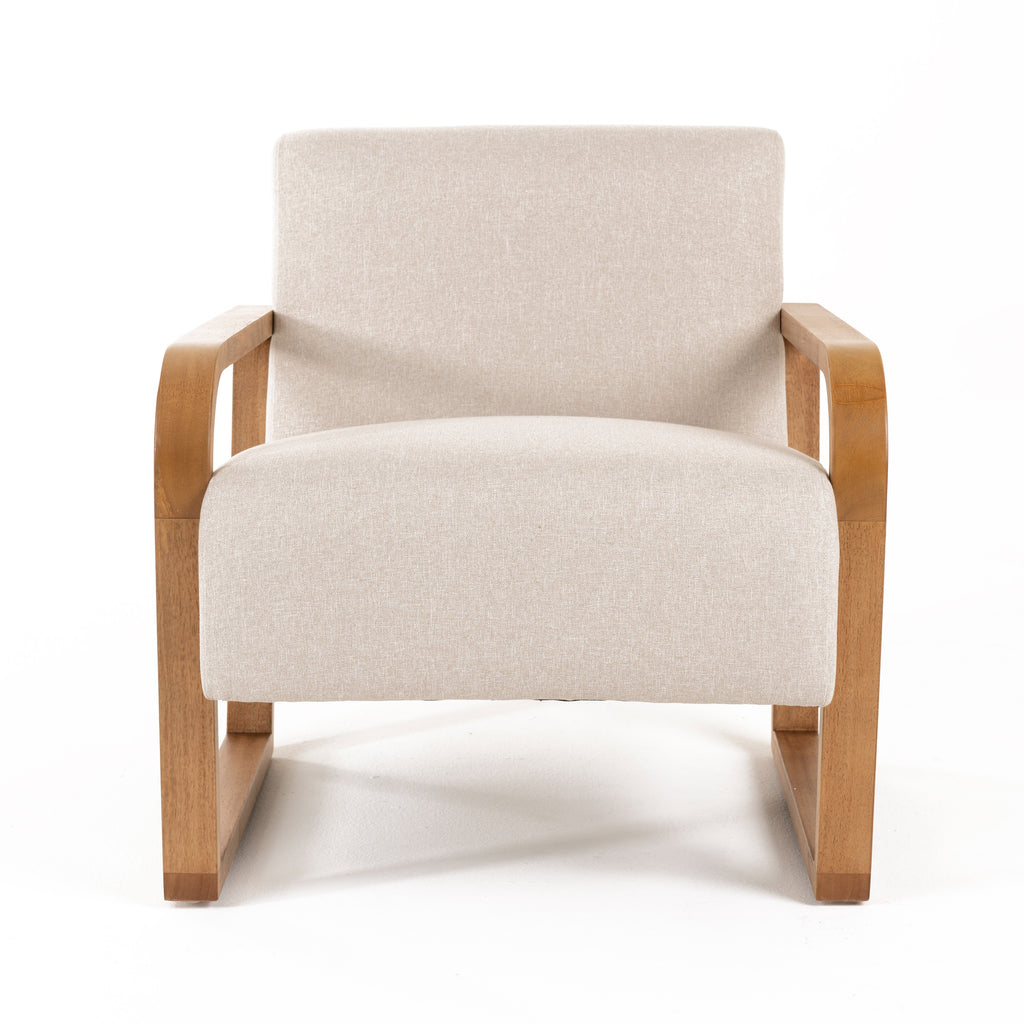 Sada - Mid-Century Modern Beige Linen + Chestnut Accent Chair