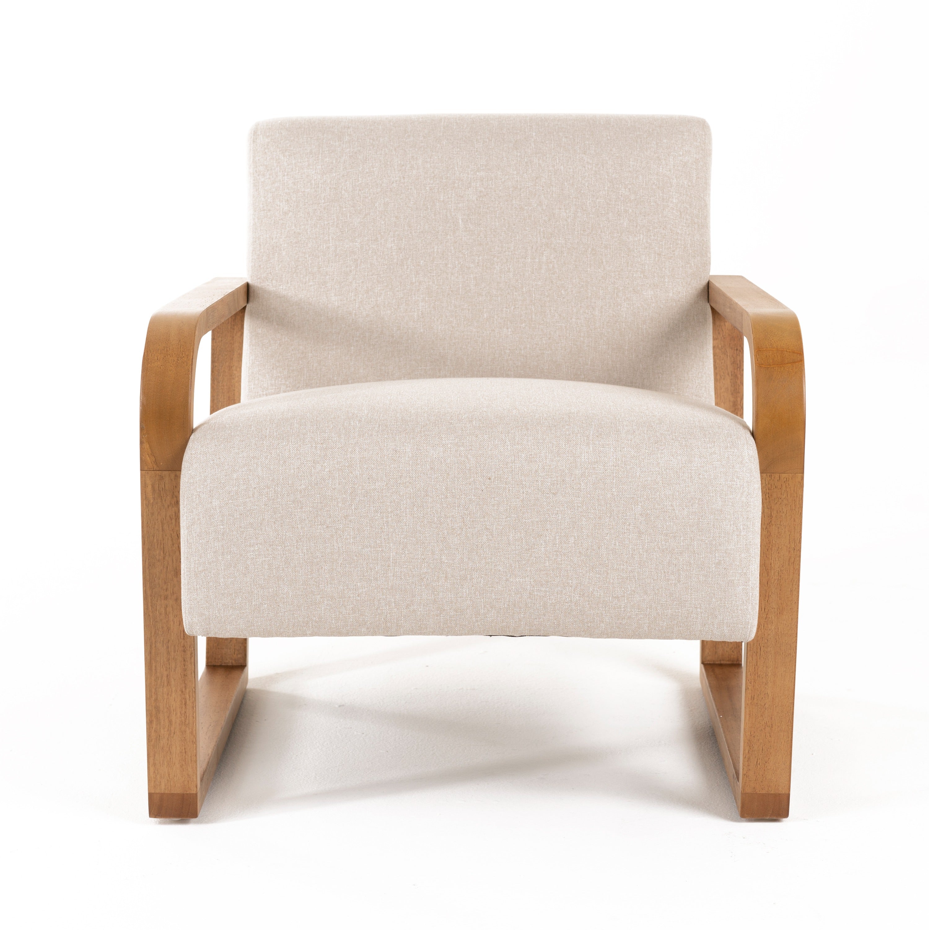 Sada - Mid-Century Modern Beige Linen + Chestnut Accent Chair