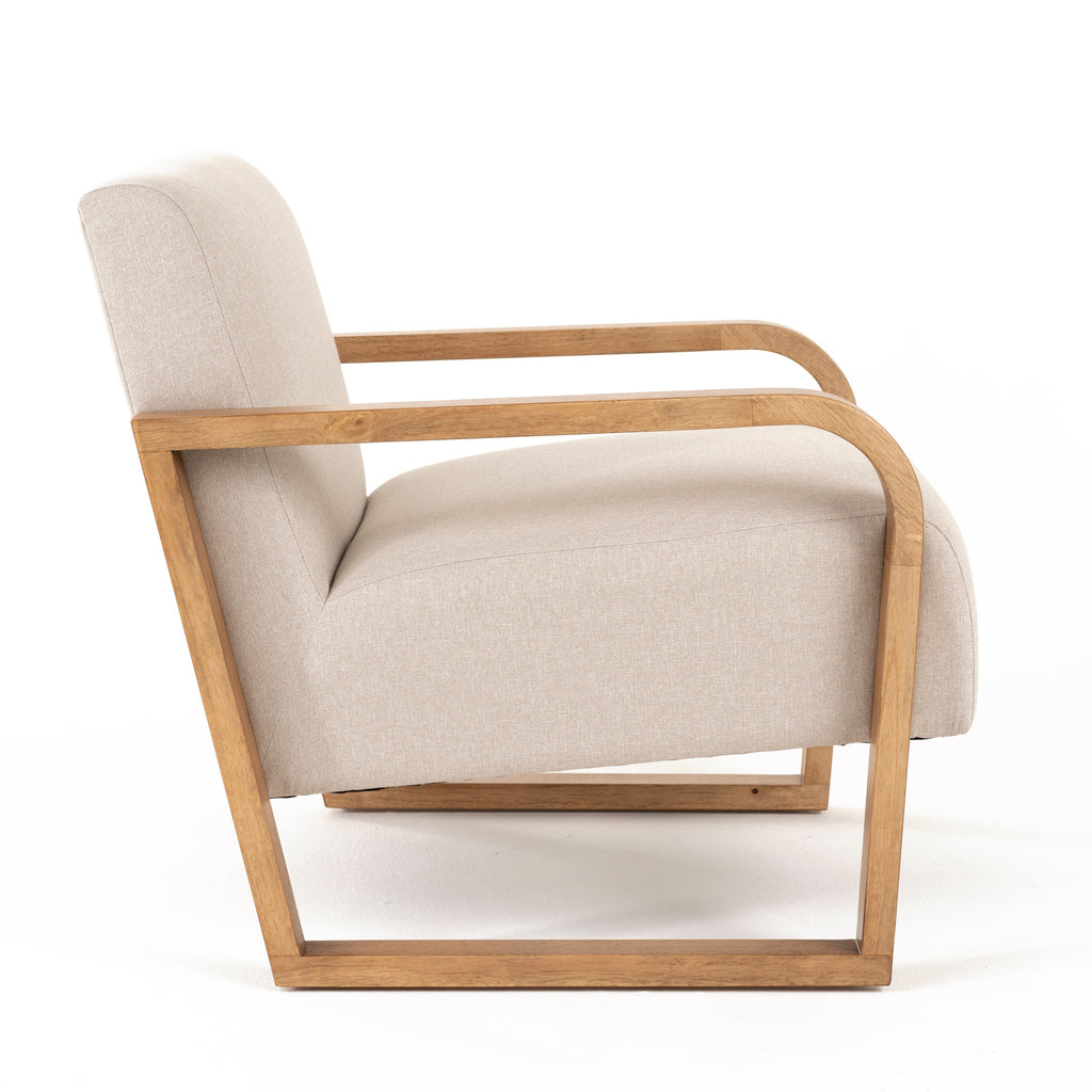 Sada - Mid-Century Modern Beige Linen + Chestnut Accent Chair