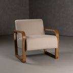 Sada - Mid-Century Modern Beige Linen + Chestnut Accent Chair