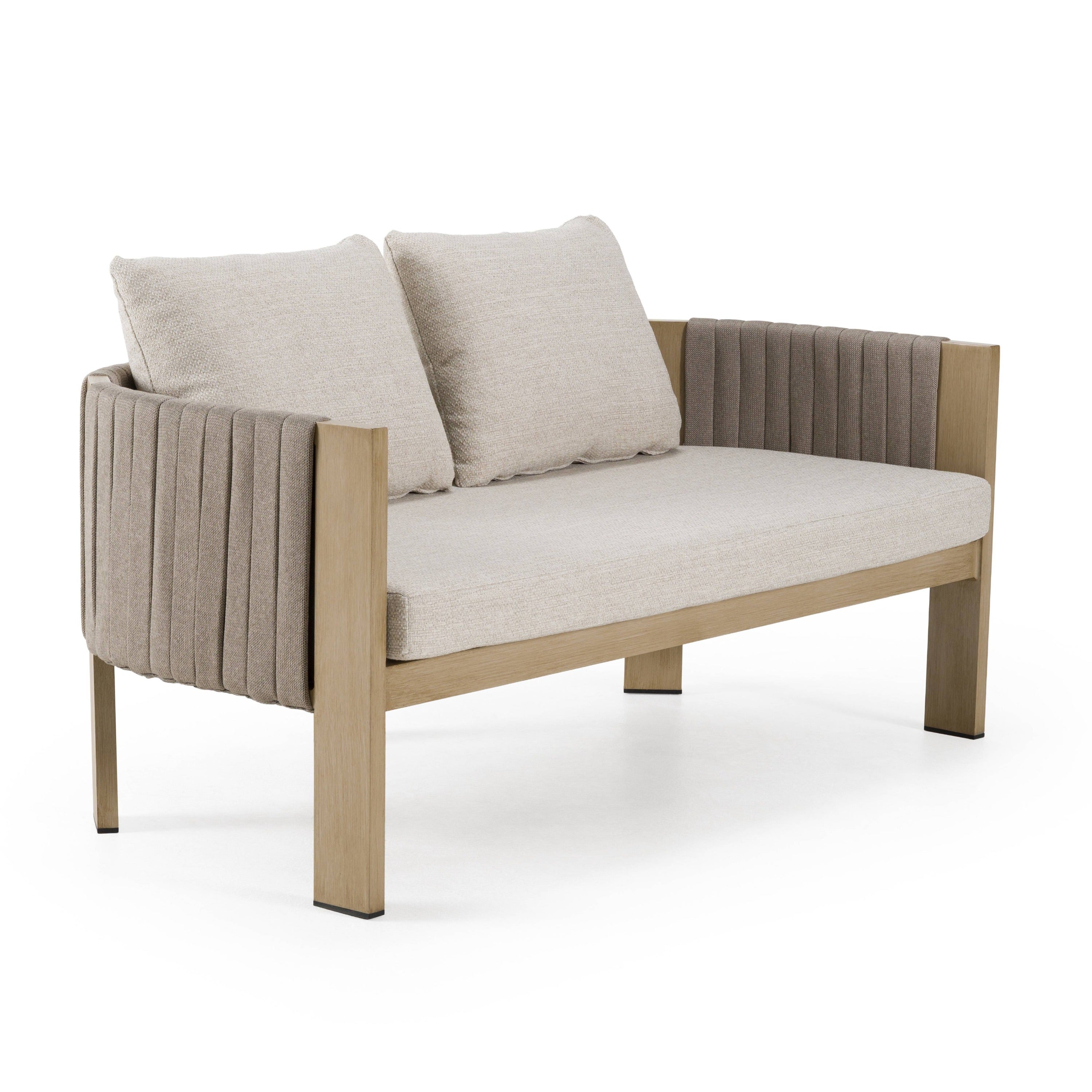 Salvora - Outdoor Beige Fabric & Grey Rope Loveseat