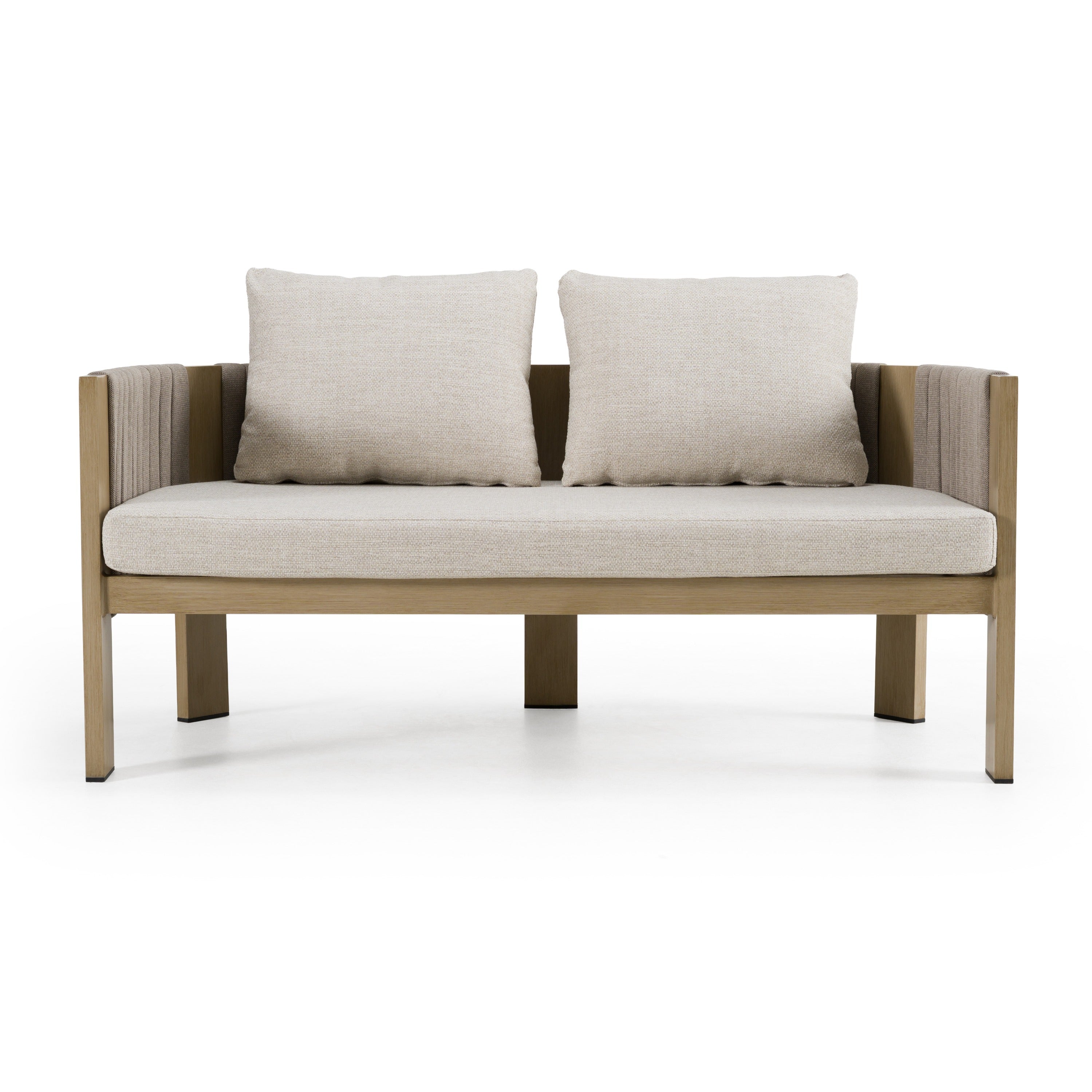 Salvora - Outdoor Beige Fabric & Grey Rope Loveseat