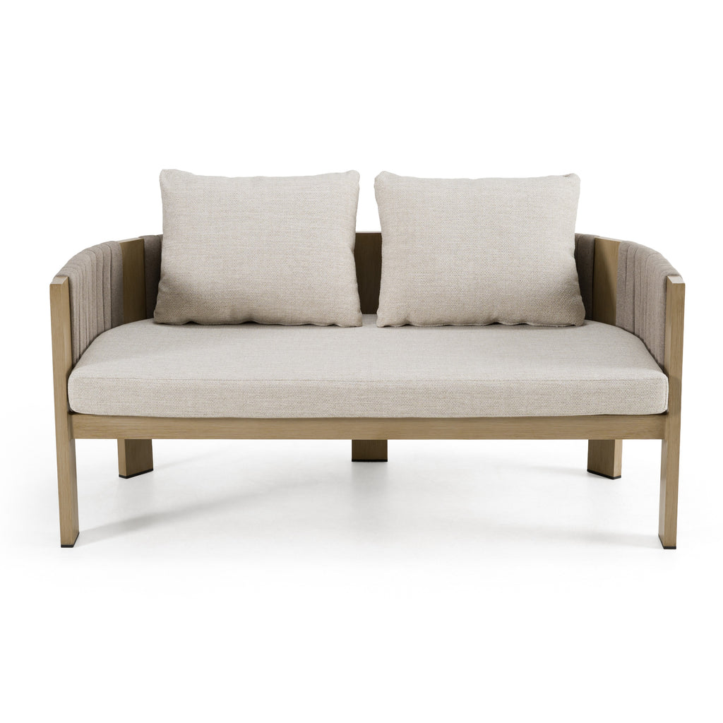 Salvora - Outdoor Beige Fabric & Grey Rope Loveseat