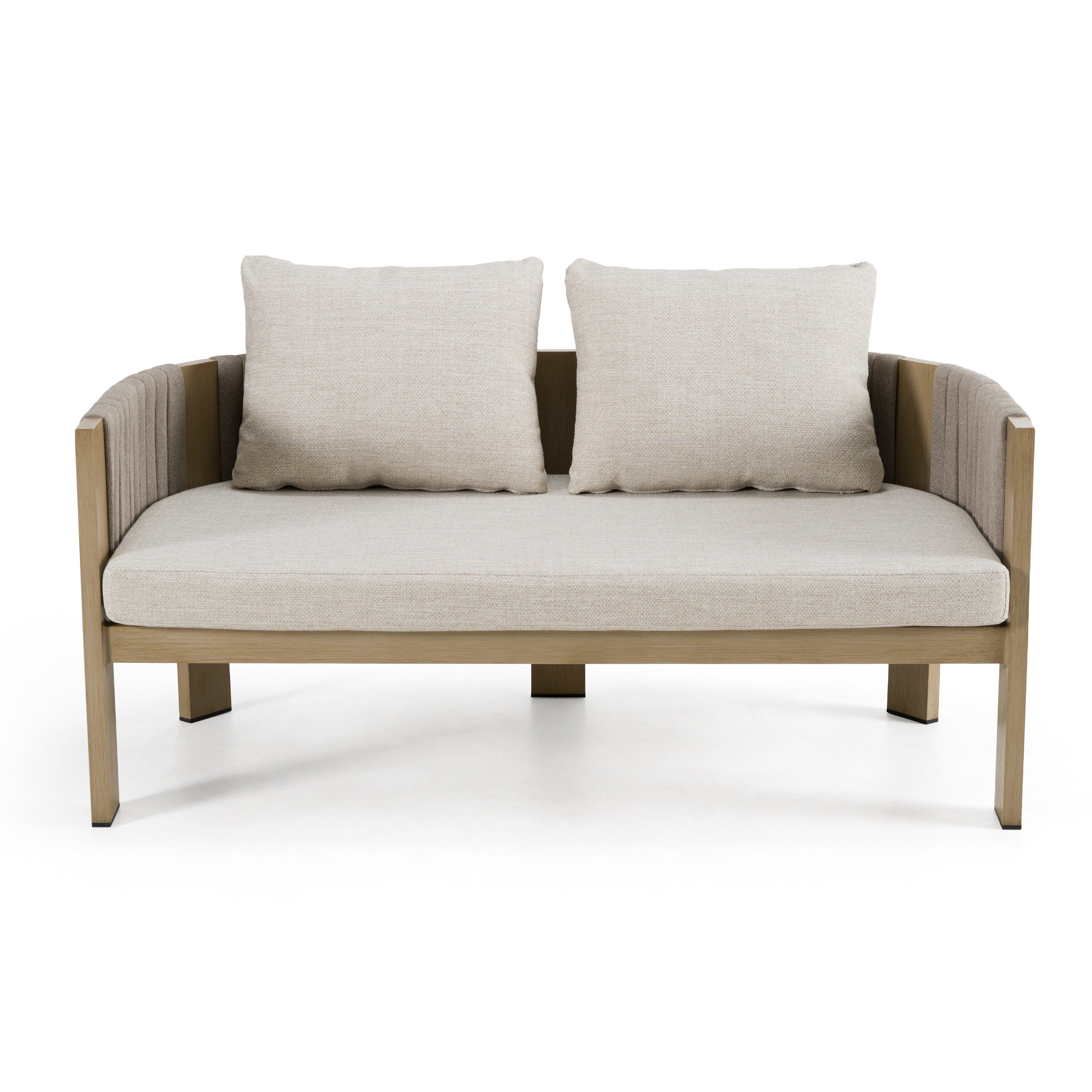 Salvora - Outdoor Beige Fabric & Grey Rope Loveseat