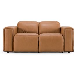 Sandstone - Modern Brown Leather Loveseat with 2 Electric Recliners