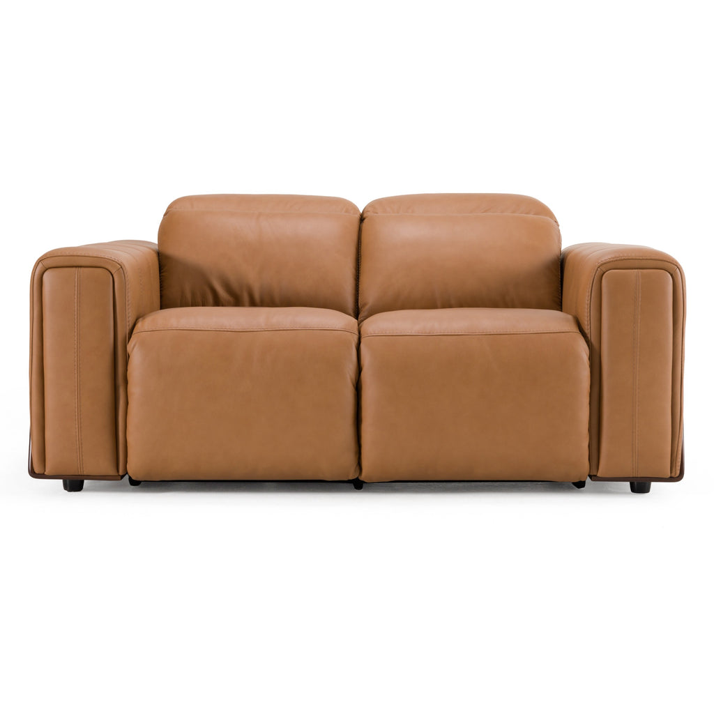 Sandstone - Modern Brown Leather Loveseat with 2 Electric Recliners