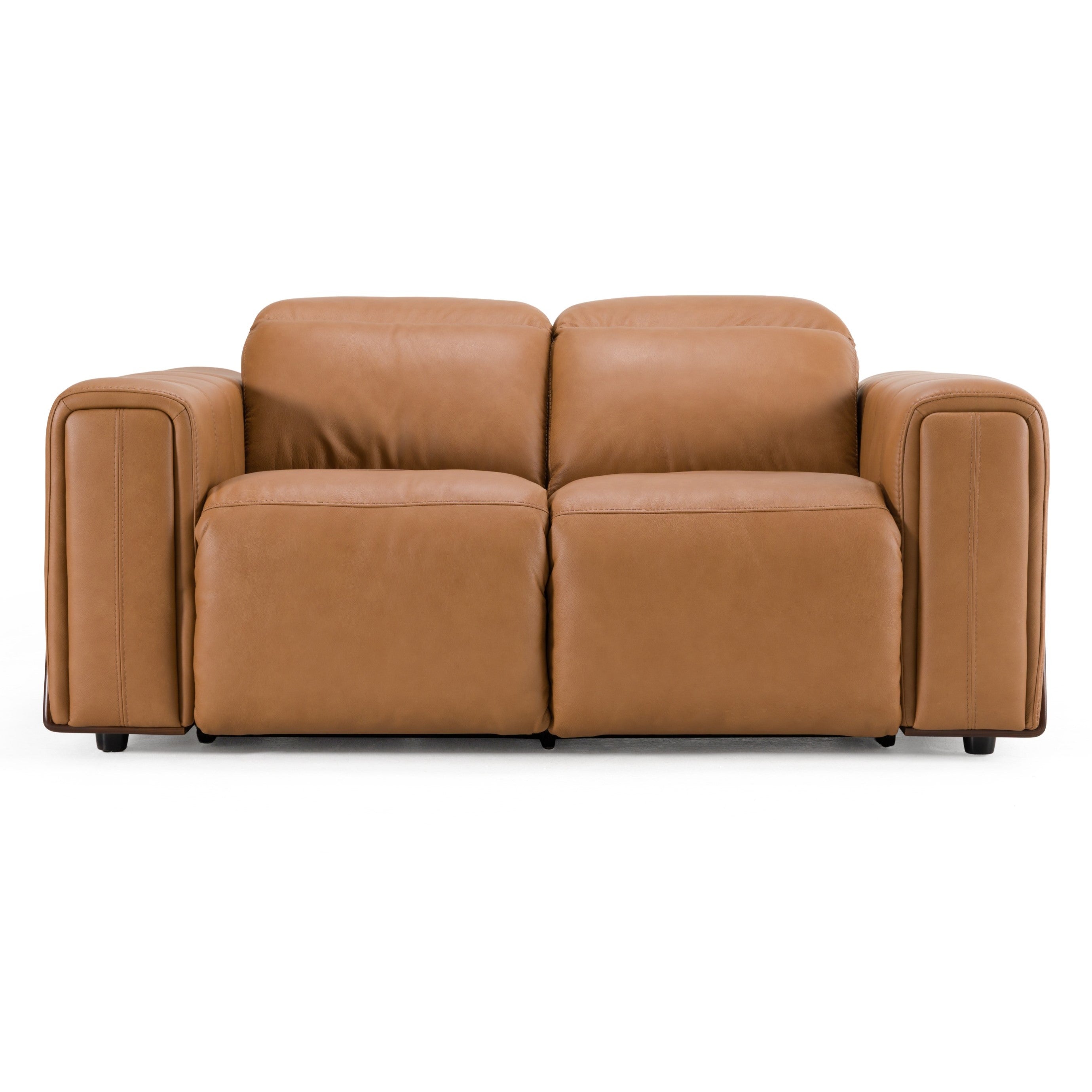 Sandstone - Modern Brown Leather Loveseat with 2 Electric Recliners