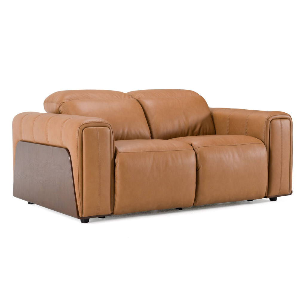 Sandstone - Modern Brown Leather Loveseat with 2 Electric Recliners