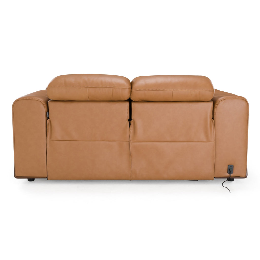 Sandstone - Modern Brown Leather Loveseat with 2 Electric Recliners