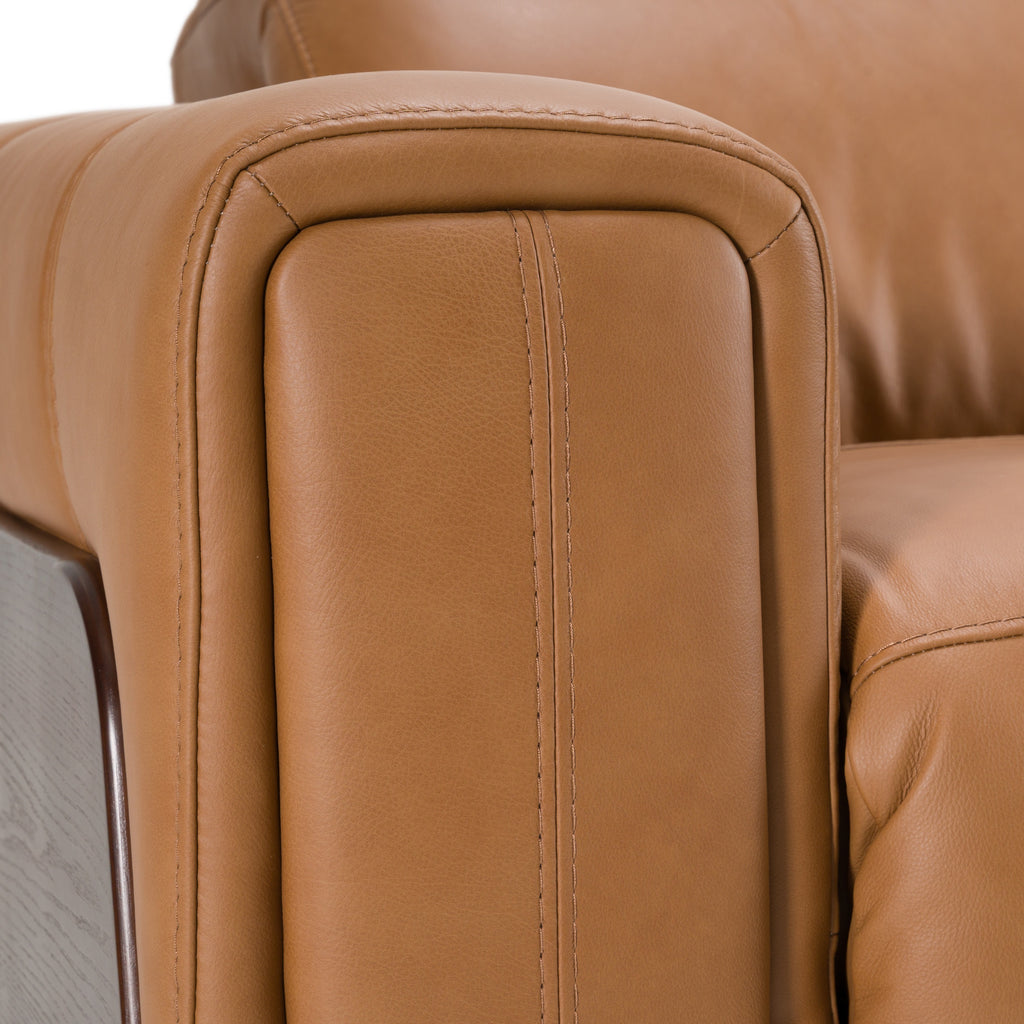 Sandstone - Modern Brown Leather Loveseat with 2 Electric Recliners