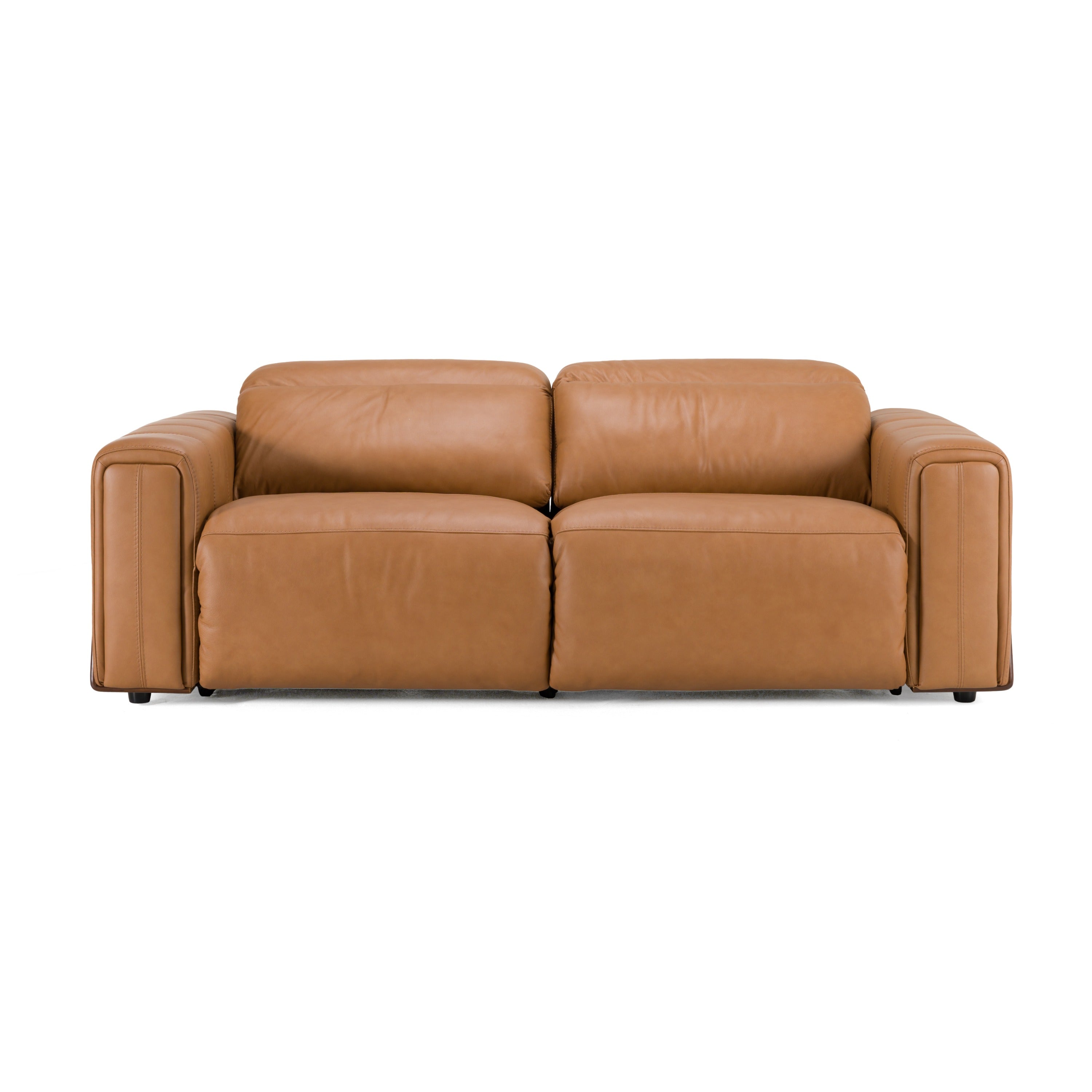 Divani Casa Sandstone - Modern Brown Leather Sofa w/ 2 Electric Recliners