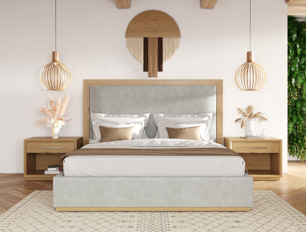 Santa Barbara - Modern Grey Fabric + Natural Bed - Modern Grey Fabric + Natural Bed - Eastern King